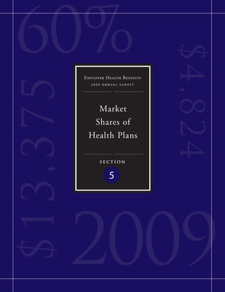 60%

                                      $4,8 2 4
           Employer Health Benefits
$ 13,375
              2009 annual surVey




              Market
             Shares of
            Health Plans

                 section


                     5




           2009
 