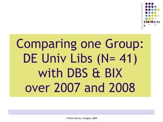 Comparing one Group: DE Univ Libs (N= 41) with DBS & BIX over 2007 and 2008 