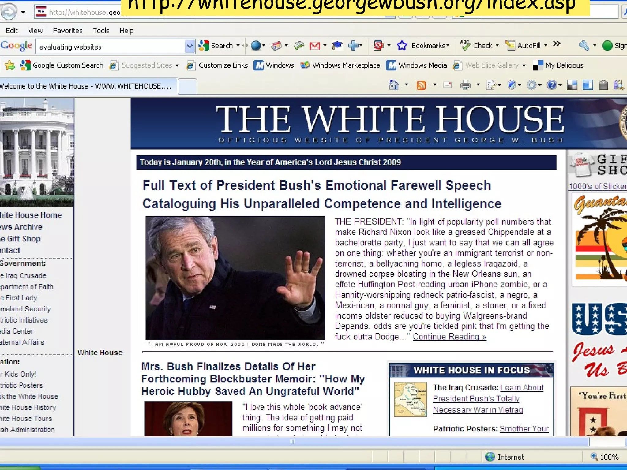 http://whitehouse.georgewbush.org/index.asp 