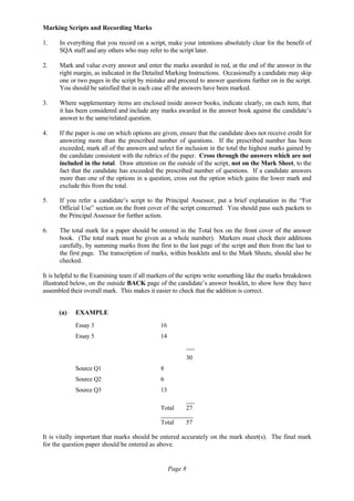 Advanced Higher History exam - 2009 (marking instructions) | PDF
