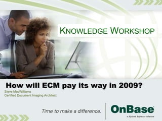 KNOWLEDGE WORKSHOP




How will ECM pay its way in 2009?
Steve MacWilliams
Certified Document Imaging Architect
 