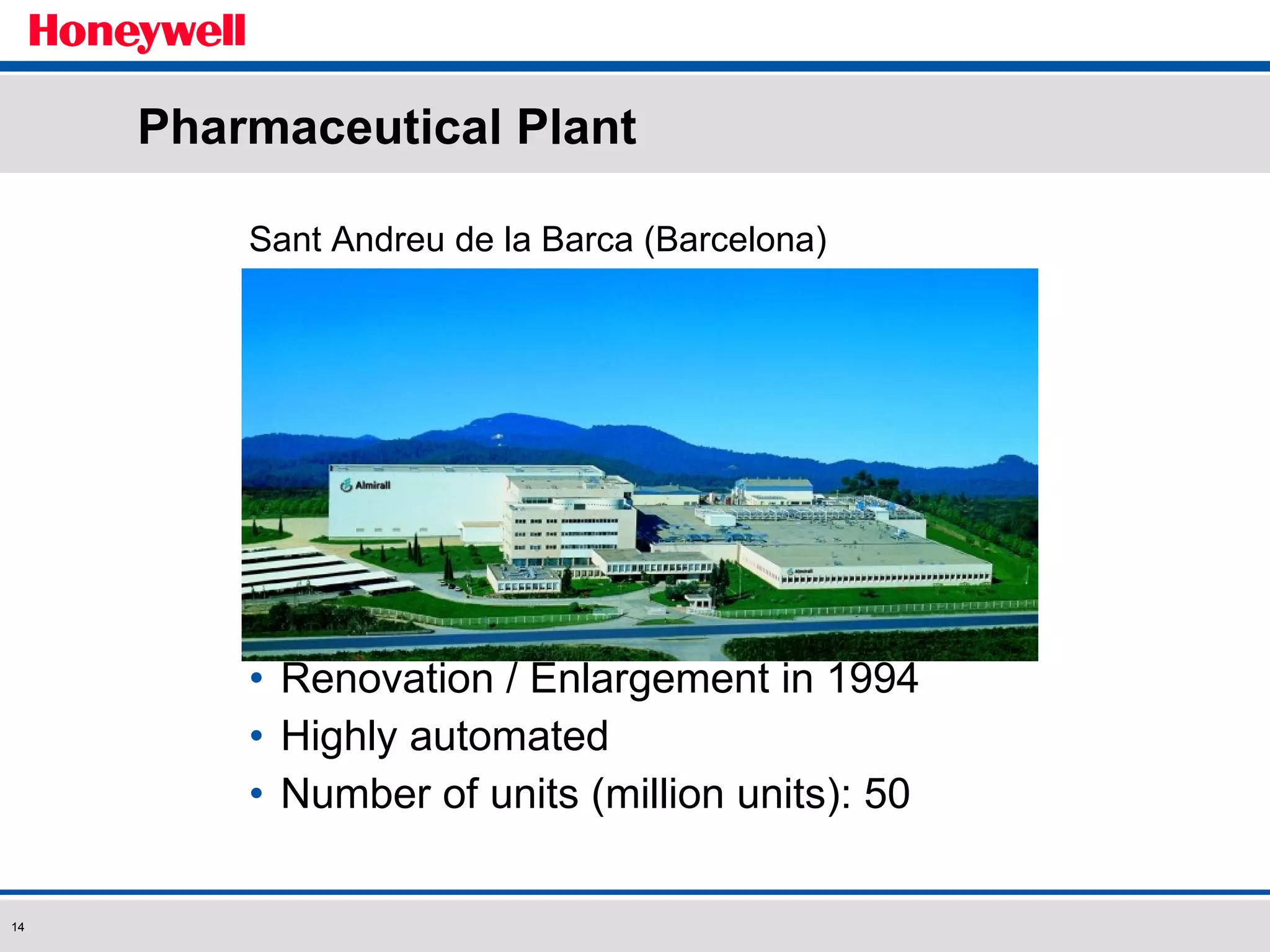 Pharmaceutical Plant Sant Andreu de la Barca (Barcelona) Renovation / Enlargement in 1994 Highly automated Number of units (million units): 50 