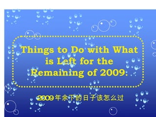 T hings to Do with  W hat is Left for the Remaining of  2009 . 2009 年余下的日子该怎么过 