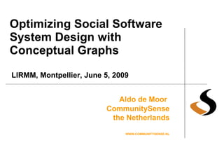 Optimizing Social Software System Design with Conceptual Graphs Aldo de Moor   CommunitySense the Netherlands WWW.COMMUNITYSENSE.NL LIRMM, Montpellier, June 5, 2009 