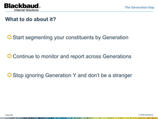 The Generation Gap


                                             The Market is Noisy
What to do about it?


  Start segm...