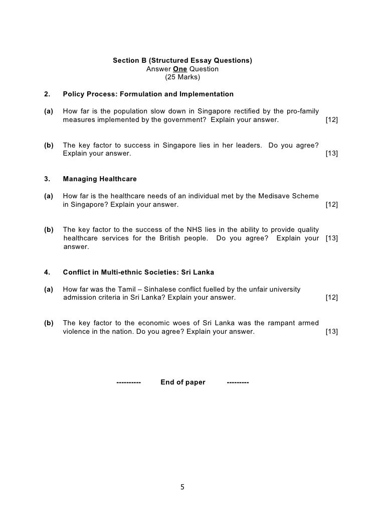 Structured essay question format social studies