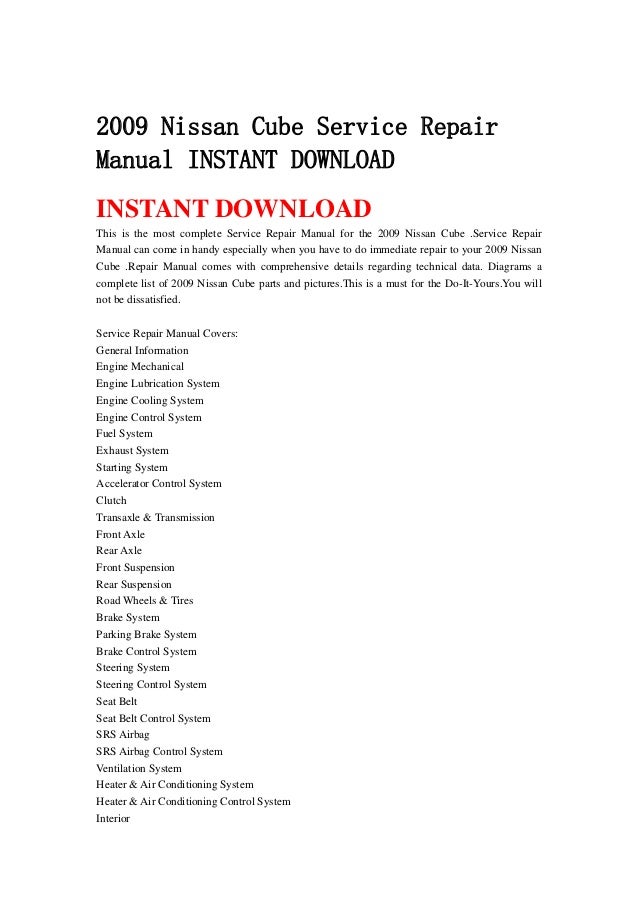 2009 nissan cube service repair manual instant download