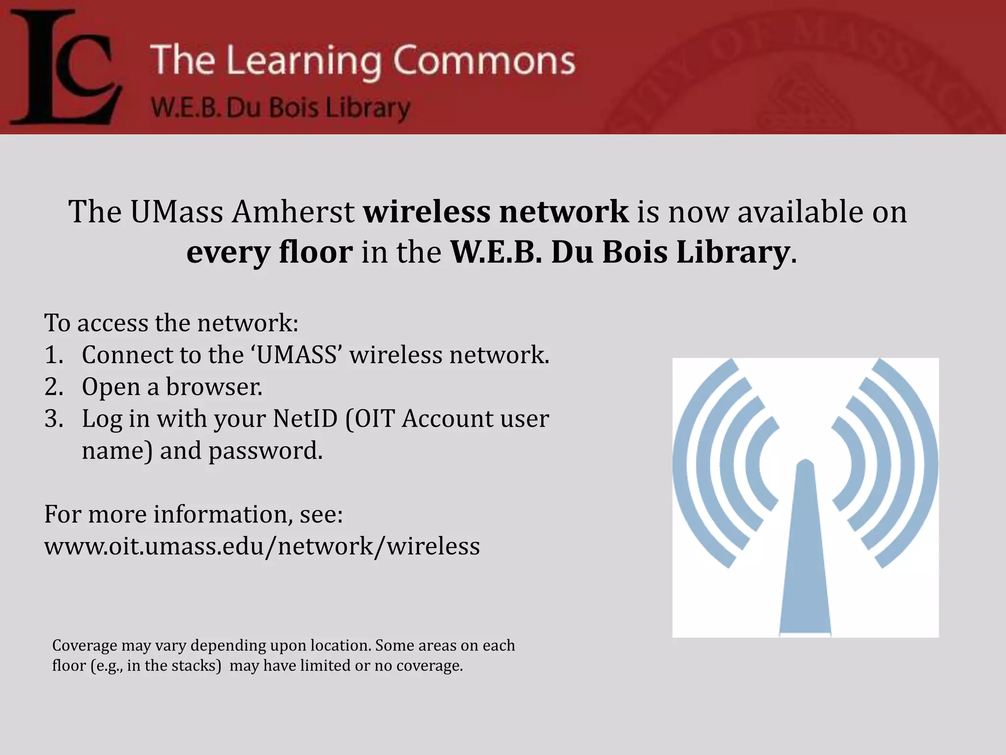 During a FIRE ALARMwhat do I do with a LIBRARY LAPTOP?IF YOU CANNOT CARRY IT:Leave the laptop where it is.Once you are safe, call (413)545-2358IF YOU CAN CARRY IT: Bring the laptop with you.Return it within 4 hours of the Library reopening.If you cannot return it within 4 hours:Contact the Reserve Office at (413) 545-2358  or  appealsrmm@library.umass.eduIf you follow these instructions, late fees will be waived.YOUR SAFETY IS OUR PRIORITY     Leave as quickly as possible