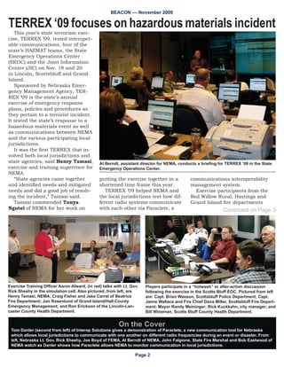 %($21 ±± 1RYHPEHU 

7(55(; µ IRFXVHV RQ KD]DUGRXV PDWHULDOV LQFLGHQW
   7KLV HDU·V VWDWH WHUURULVP H[HU
FLVH 7(55(; · WHVWHG LQWHURSHU
DEOH FRPPXQLFDWLRQV IRXU RI WKH
VWDWH·V +$=0$7 WHDPV WKH 6WDWH
(PHUJHQF 2SHUDWLRQV HQWHU
6(2 