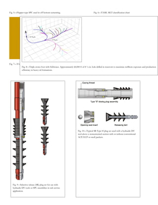 Fig. 5—Flapper-type SPC used in off bottom cementing.                                    Fig. 6—TAML MLT classification chart




Fig. 7—TAML Level 4 junction.
          Fig. 8—Triple crows foot with fishbones. Approximately 60,000 ft of 8 ½-in. hole drilled in reservoir to maximize wellbore exposure and production
          efficiency in heavy-oil formations.




                                                                         Fig. 10—Typical SR Type H plug set used with a hydraulic DV
                                                                         tool above a noncemented section with or without conventional
                                                                         ACP/ECP or swell packers.




   Fig. 9—Selective release (SR) plug set for use with
   hydraulic DV tools or SPC assemblies in sub-service
   application.
 