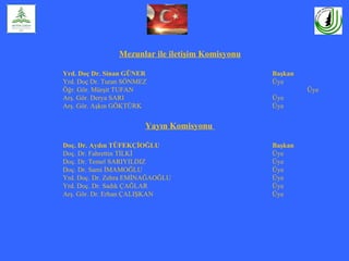 Mezunlar ile iletişim Komisyonu

Yrd. Doç Dr. Sinan GÜNER                          Başkan
Yrd. Doç Dr. Turan SÖNMEZ                         Üye
Öğr. Gör. Mürşit TUFAN                                     Üye
Arş. Gör. Derya SARI                              Üye
Arş. Gör. Aşkın GÖKTÜRK                           Üye


                        Yayın Komisyonu

Doç. Dr. Aydın TÜFEKÇİOĞLU                        Başkan
Doç. Dr. Fahrettin TİLKİ                          Üye
Doç. Dr. Temel SARIYILDIZ                         Üye
Doç. Dr. Sami İMAMOĞLU                            Üye
Yrd. Doç. Dr. Zehra EMİNAĞAOĞLU                   Üye
Yrd. Doç. Dr. Sadık ÇAĞLAR                        Üye
Arş. Gör. Dr. Erhan ÇALIŞKAN                      Üye
 