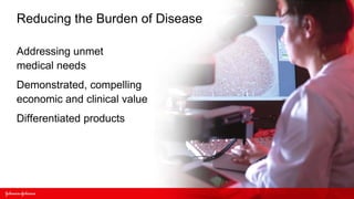 Reducing the Burden of Disease

Addressing unmet
medical needs
Demonstrated, compelling
economic and clinical value
Differentiated products
 