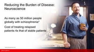 Reducing the Burden of Disease:
Neuroscience

As many as 50 million people
globally with schizophrenia*
Cost of treating relapsed
patients 4x that of stable patients




* www.schizophrenia.com
 