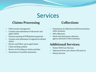 Benefits of OutsourcingADDITIONAL COSTS FOR IN-HOUSE BILLINGOffice Space 