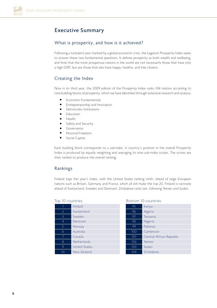 2009 Legatum Prosperity Index Summary Report