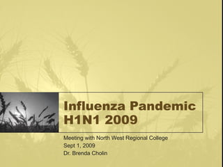 Influenza Pandemic H1N1 2009 Meeting with North West Regional College Sept 1, 2009 Dr. Brenda Cholin 