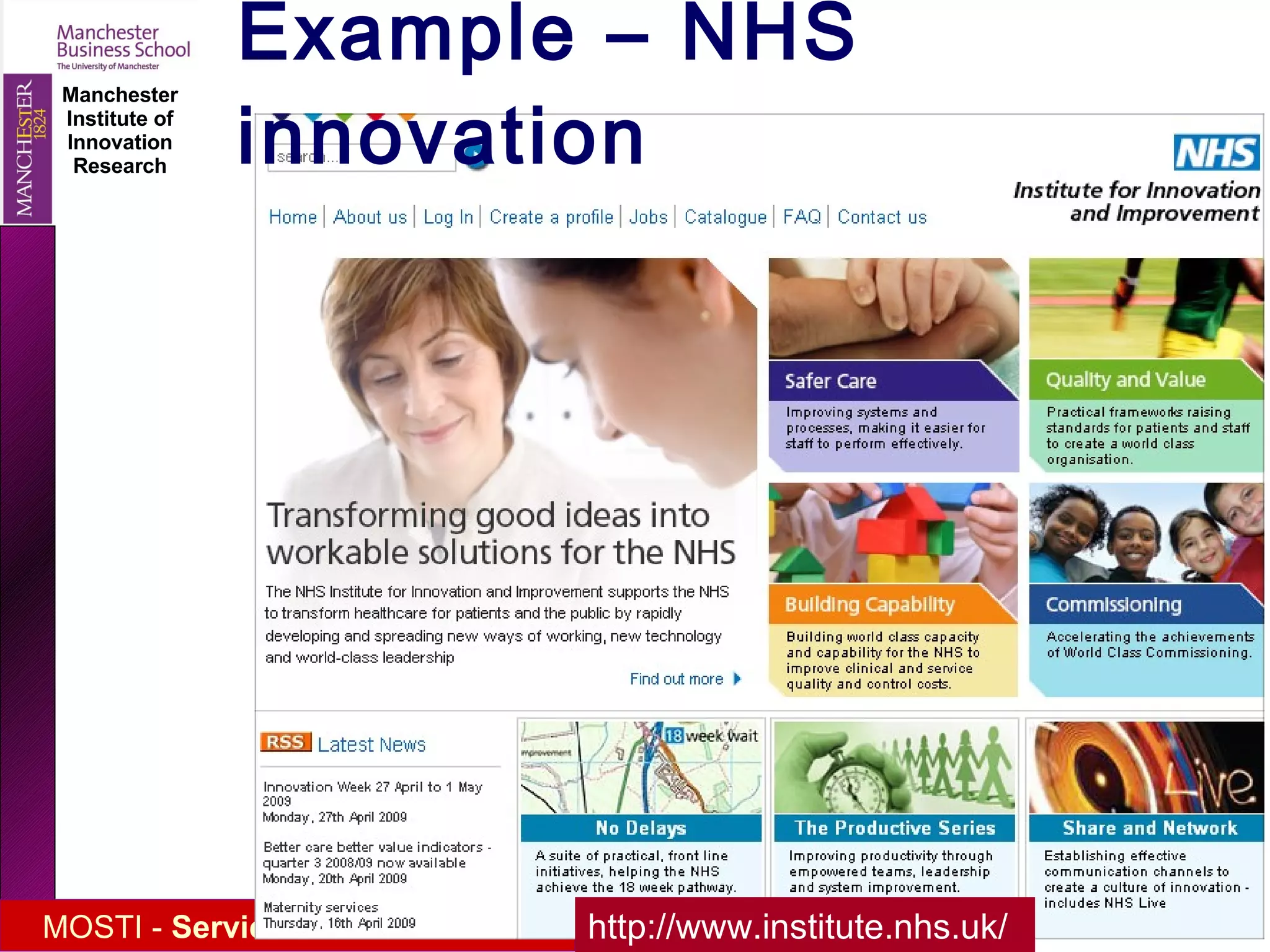 Example – NHS innovation http://www.institute.nhs.uk/ 