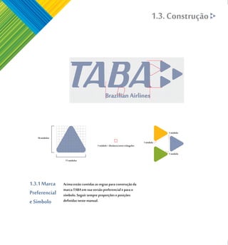 1.3. Construção




1.3.1 Marca    Acima estão contidas as regras para construção da
               marca TABA em sua versão preferencial e para o
Preferencial   símbolo. Seguir sempre proporções e posições
e Símbolo      definidas neste manual.
 
