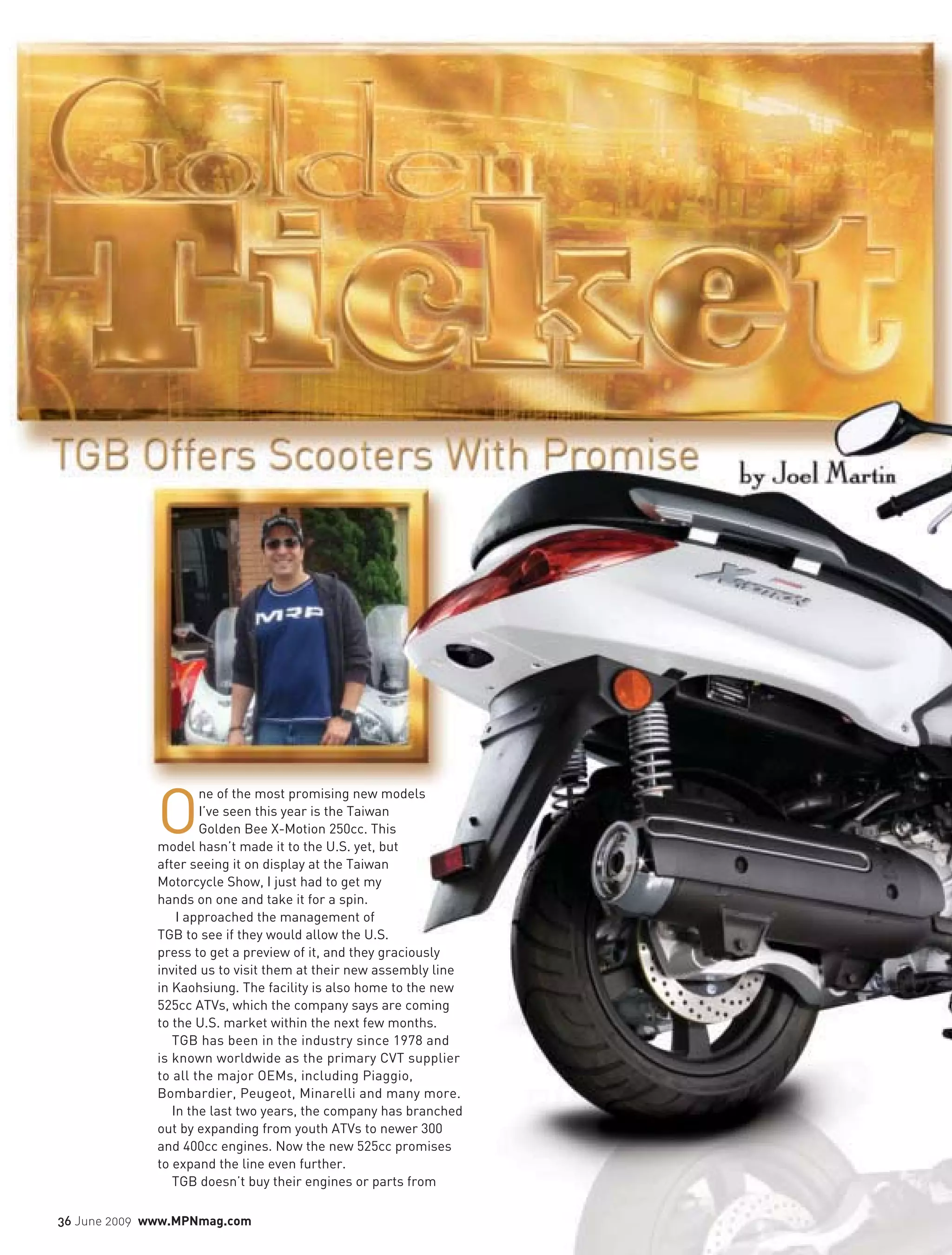 Motorcycle Product News Joel Martin Review New TGB Taiwan Scooter PDF