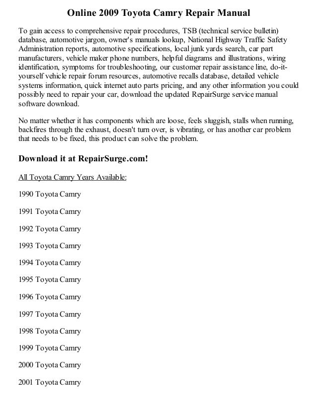 2009 Toyota Camry Hybrid Owners Manual Free Download 2009 Toyota Camry Hybrid Owners Manual Free Download