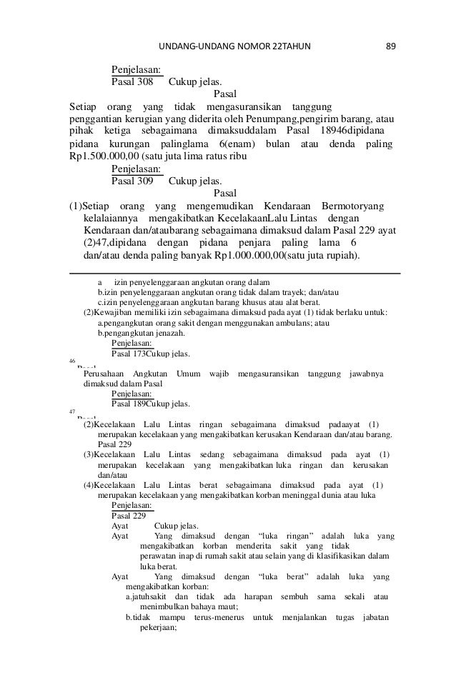 Undang-undang lalu lintas no mor 22 tahun 2009