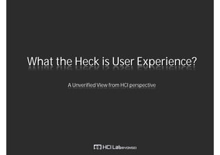 What the Heck is User Experience?
       A Unverified View from HCI perspective
 