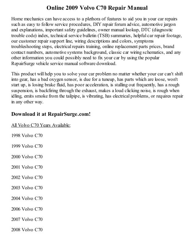 Volvo C70 Maintenance Manual Volvo C70 Maintenance Manual