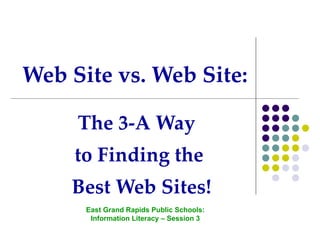 Web Site vs. Web Site: The 3-A Way  to Finding the Best Web Sites! East Grand Rapids Public Schools: Information Literacy – Session 3 