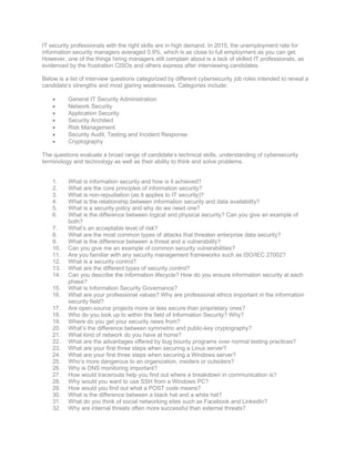 Job Security Questions 200 IT Secutiry Job Interview Question | PDF