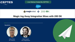 Live Webinar Hosted By CEPTES
Magic-ing Away Integration Woes with 200 OK
Speakers:
Ankur Desai
VP, Products
Dave Vacanti
CEO, MagicRobot
 