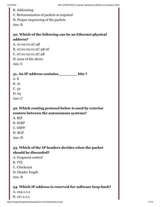200+ [updated] computer networking mc qs and answers 2020 | PDF