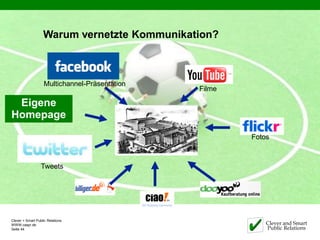 Warum vernetzte Kommunikation?



                    Multichannel-Präsentation
                                                Filme

 Eigene
Homepage
                                                        Fotos



                  Tweets




Clever + Smart Public Relations
WWW.caspr.de                                                Clever and Smart
Seite 44                                                    Public Relations
 