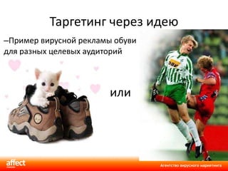 Таргетинг через идею Пример вирусной рекламы обуви  для разных целевых аудиторий или 