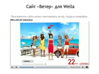 Сайт «Ветер» для  Wella Пользователь сайта может имитировать ветер, подув в микрофон. 