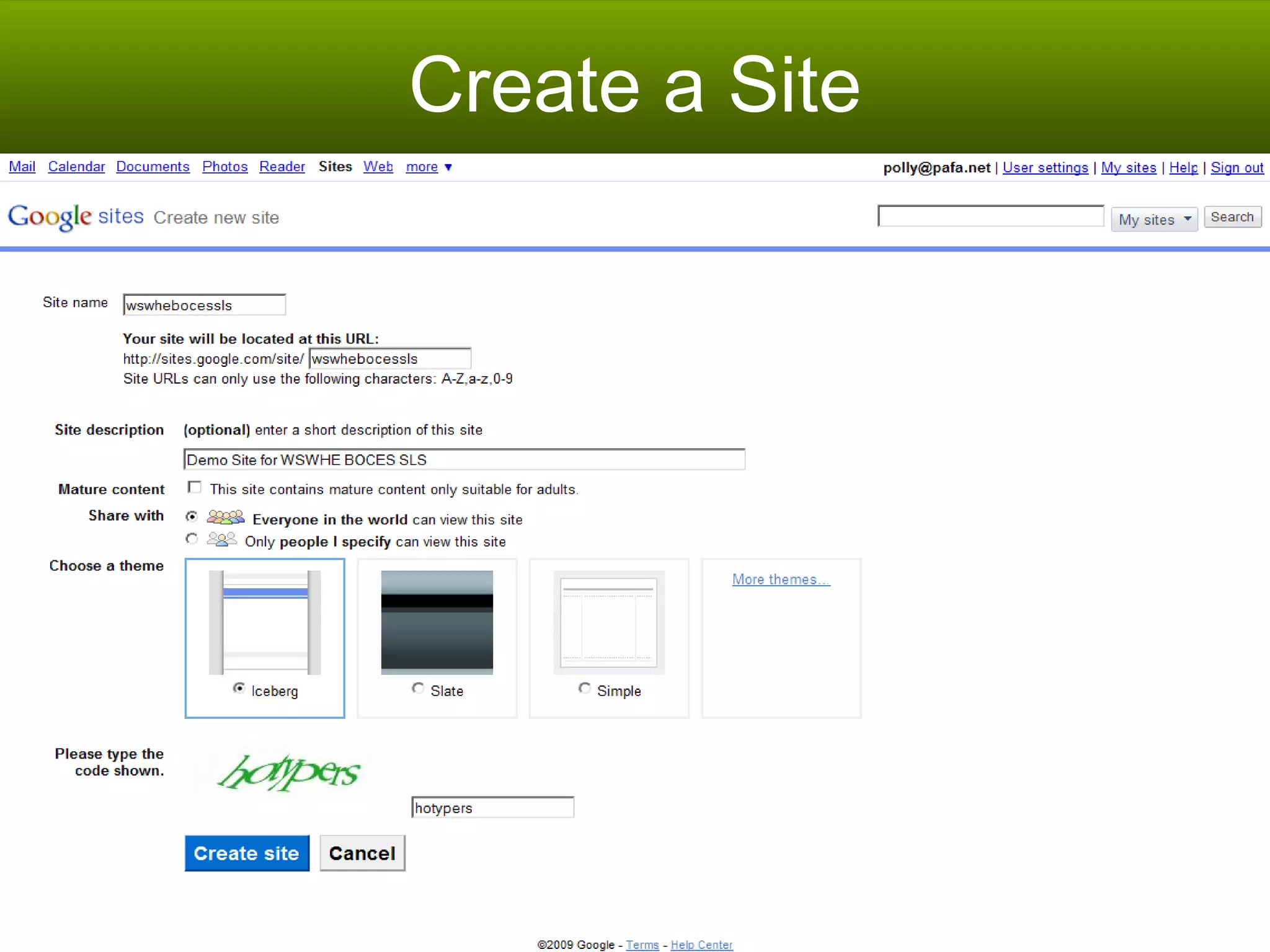 Create a Site 