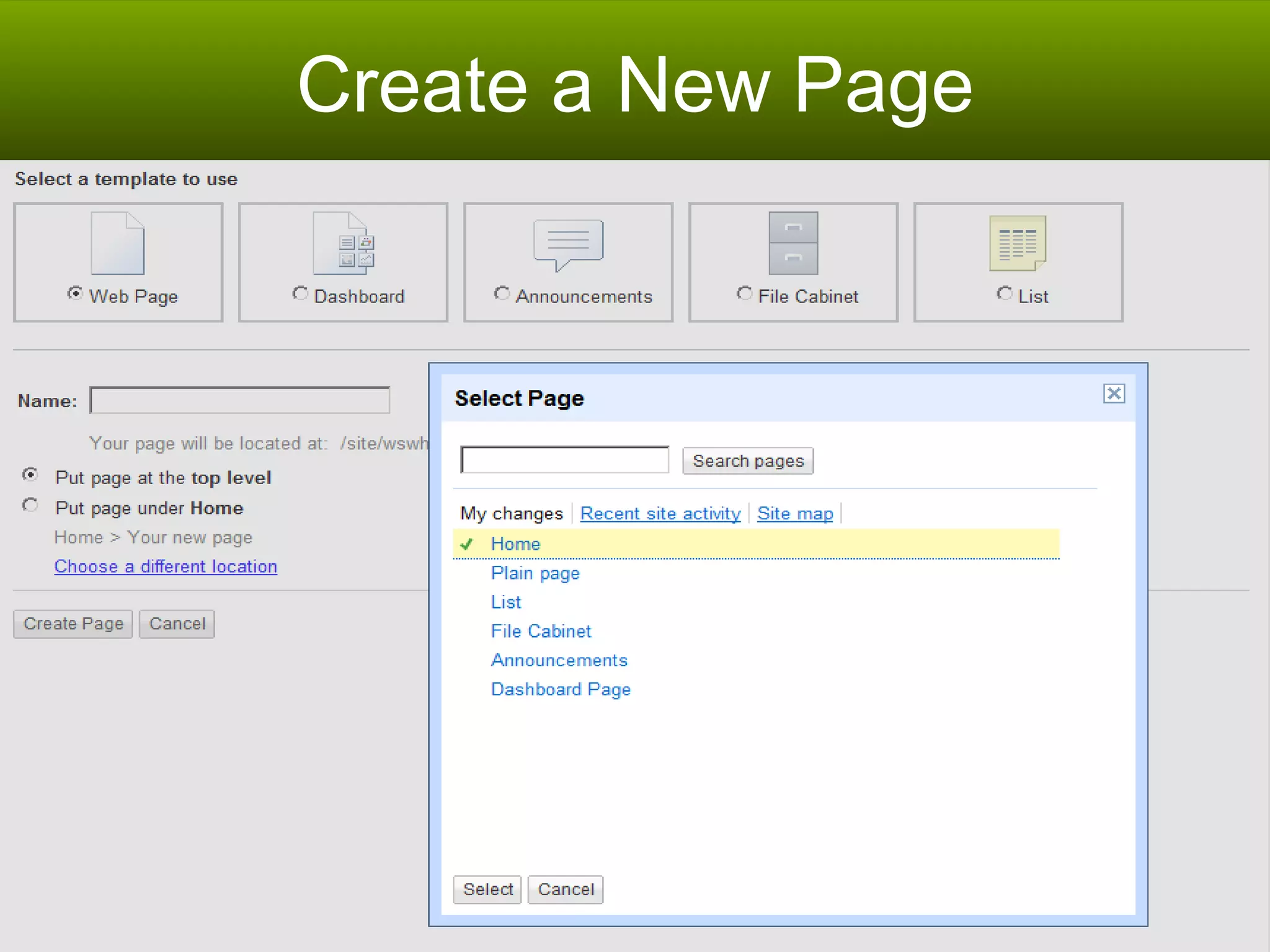 Create a New Page 