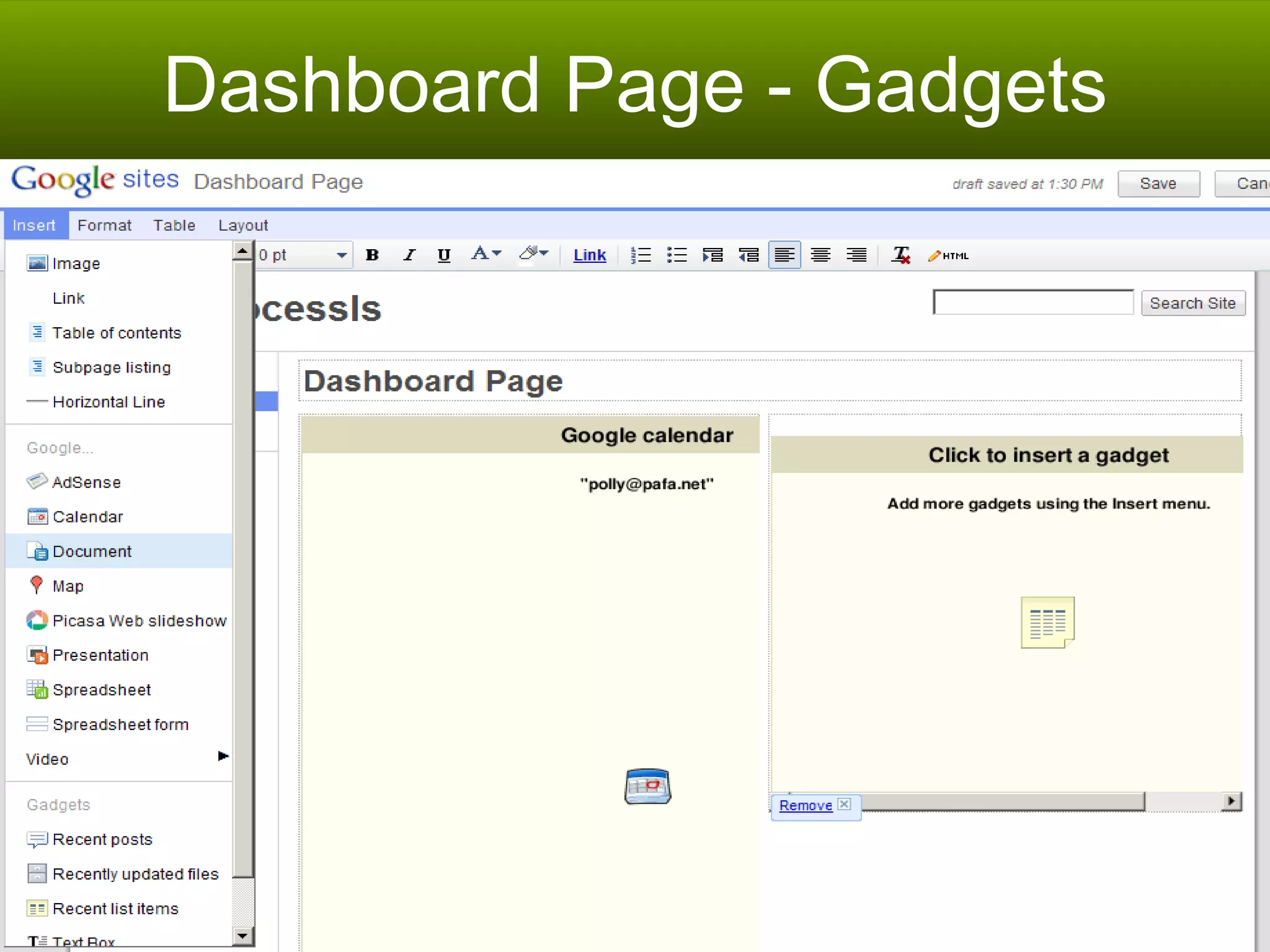 Dashboard Page - Gadgets 