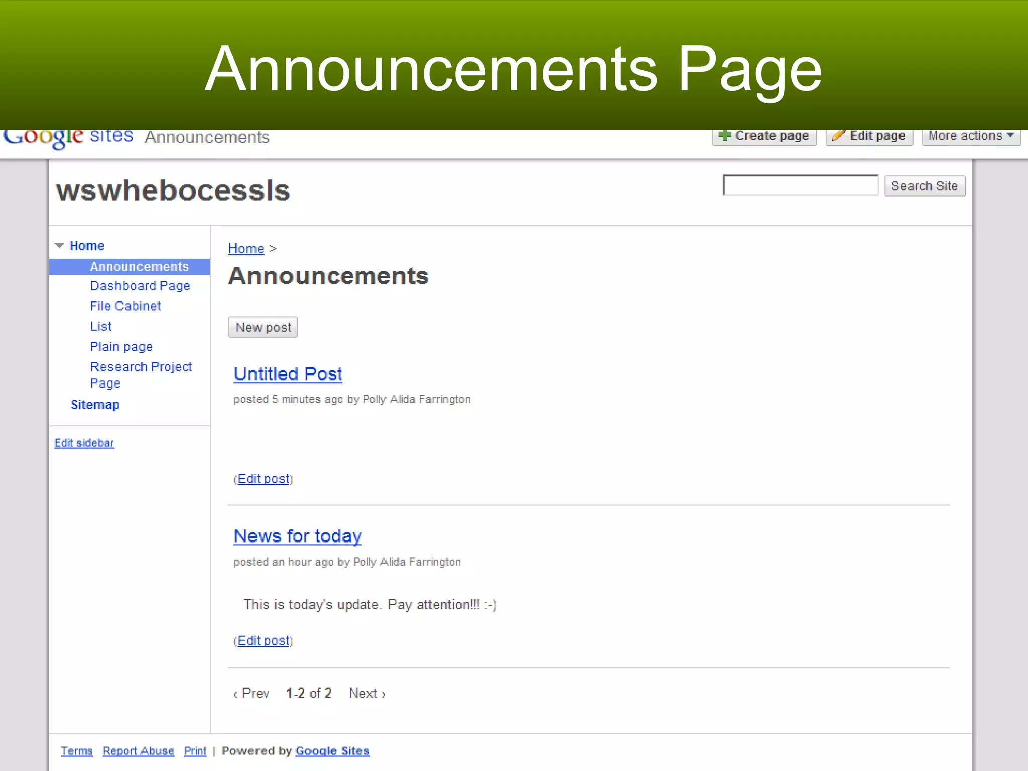 Announcements Page 