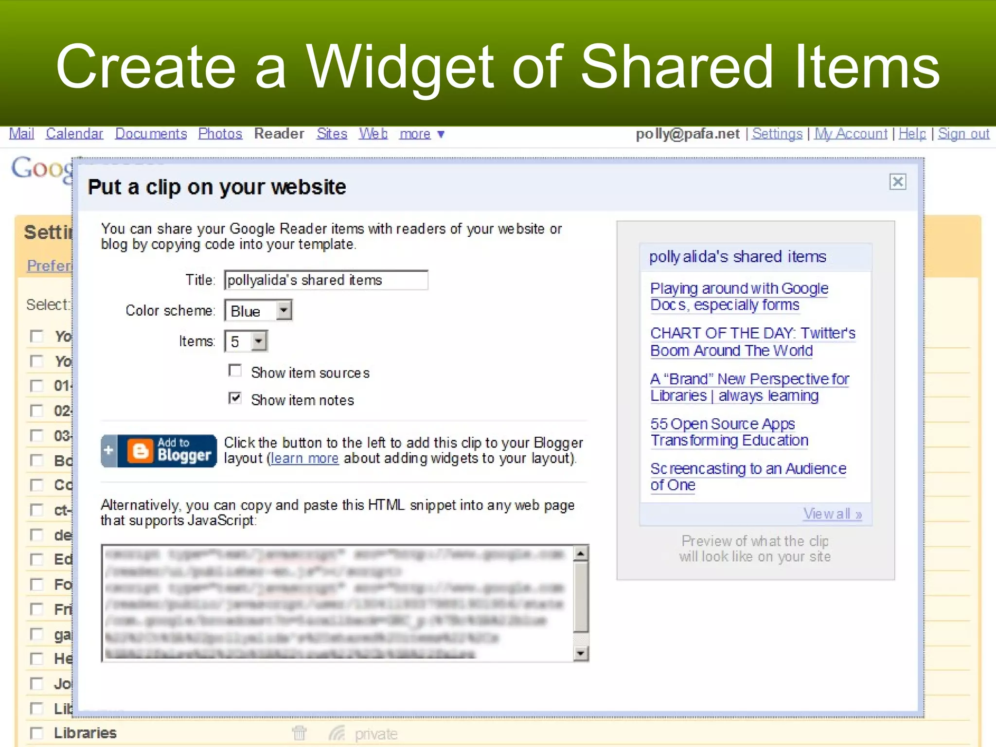 Create a Widget of Shared Items 