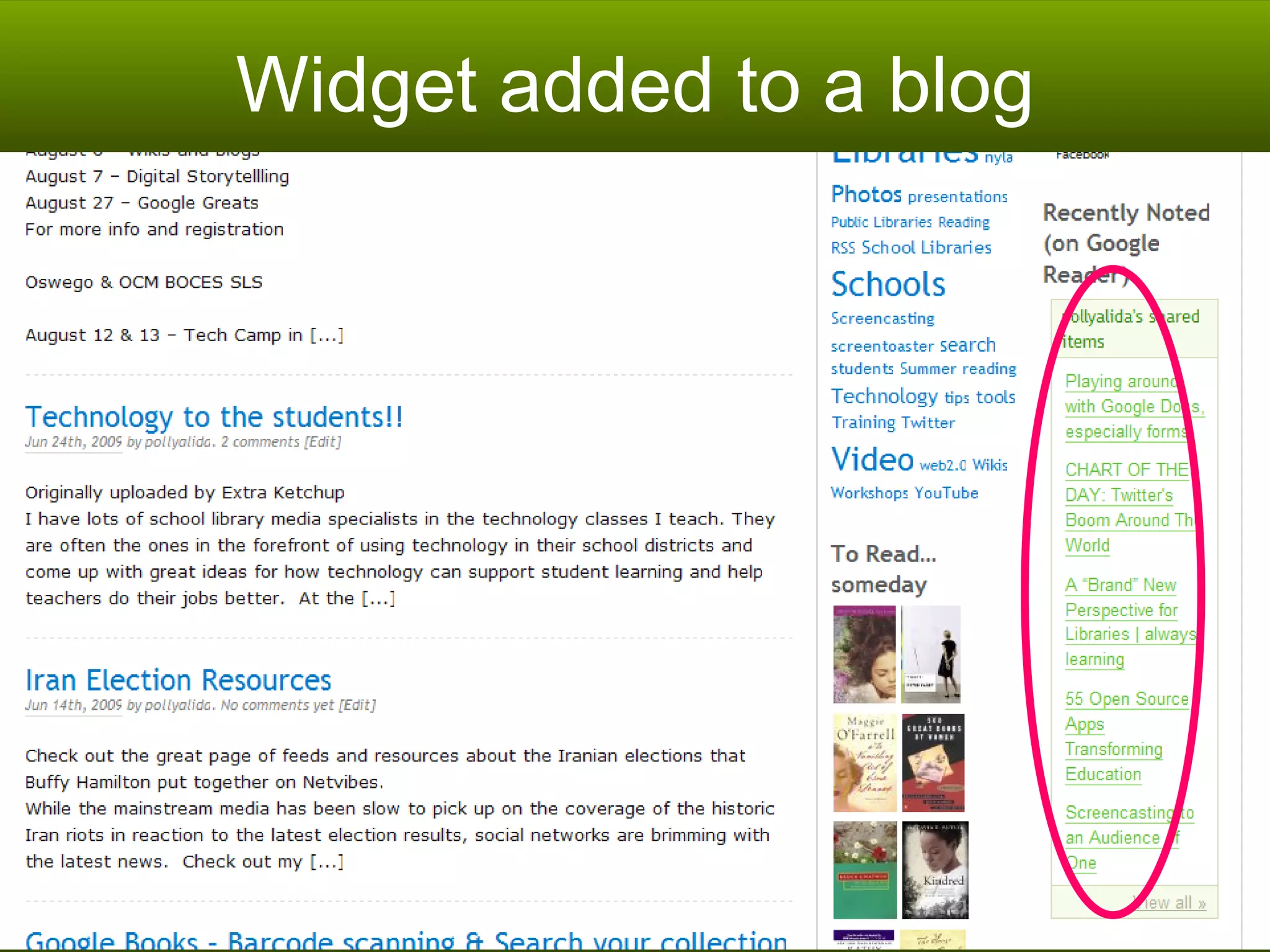 Widget added to a blog 