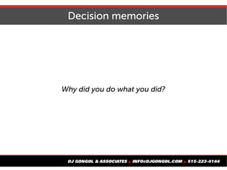 Why is this the system we've decided to use?
 Don't judge, just document
 Knowing that a decision was made for trivial reasons is better
than erroneously thinking it was a deliberate choice
 