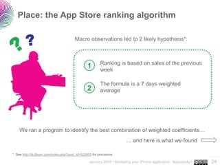 Place: the App Store ranking algorithm

                                         Macro observations led to 2 likely hypoth...