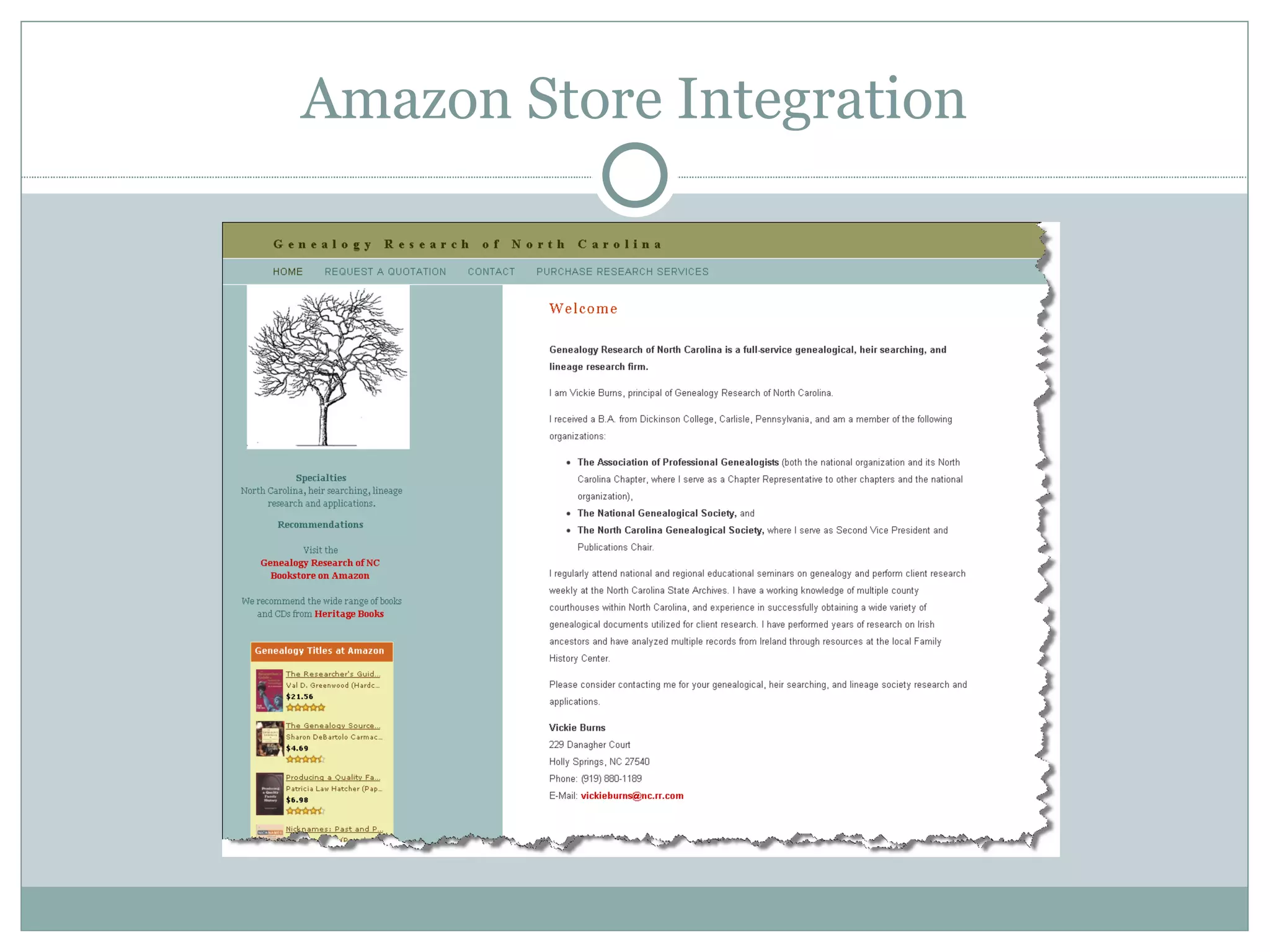 Amazon Store Integration www.ncgenealogy.net 