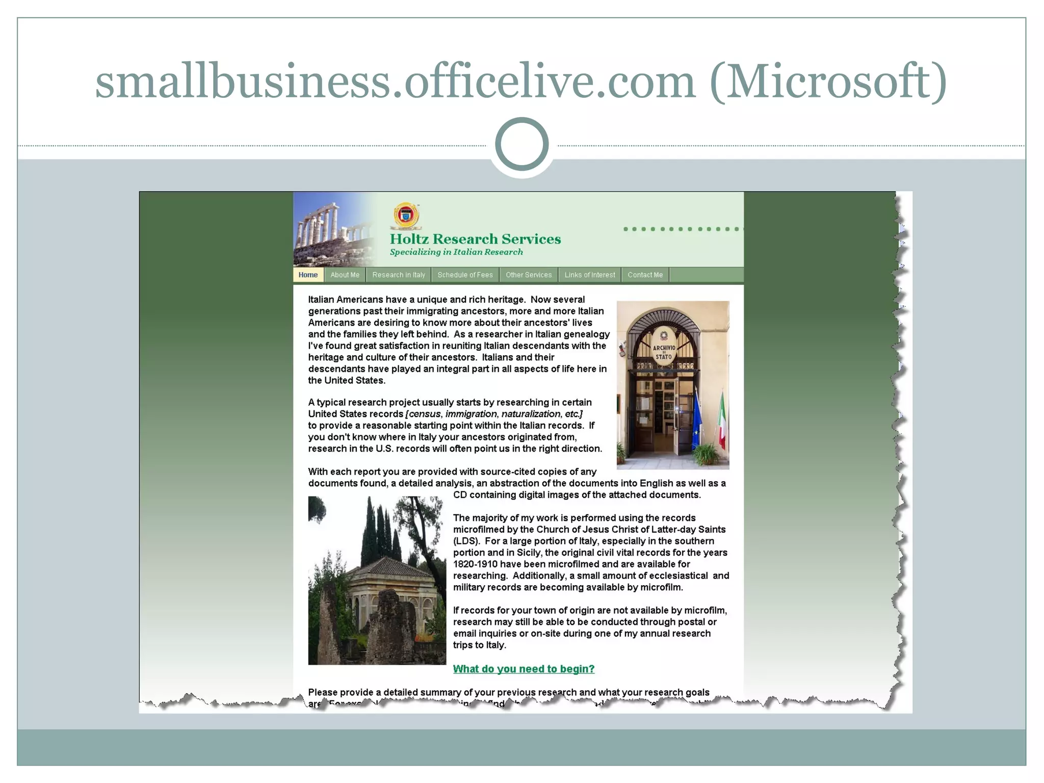 smallbusiness.officelive.com  (Microsoft) http://holtzresearch.com/ 