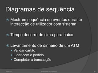 Linhas de orientação para a redacção de requisitosEscolha um formato padrão e use-o para todos os requisitosUse a língua de uma forma consistente. Use o futuro (shall) para todos os requisitos obrigatórios e “é desejável” (should) para todos os requisitos desejáveisEnfatize as partes cruciais do requisitoEvite usar calão informático2009/201031Engenharia do Software I