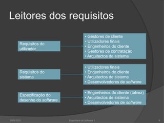 Leitores dos requisitos Gestores de cliente