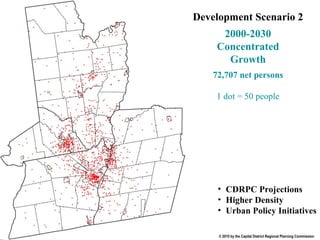 Map-S2 End Development Scenario 2 2000-2030 Concentrated Growth 72,707 net persons 1 dot = 50 people CDRPC Projections Higher Density Urban Policy Initiatives 