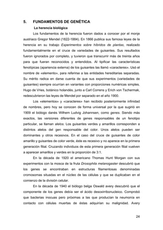 24 
5. FUNDAMENTOS DE GENÉTICA 
La herencia biológica 
Los fundamentos de la herencia fueron dados a conocer por el monje ...