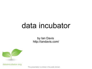 
      
       data incubator 
       
       
       by Ian Davis  
       http://iandavis.com/ 
      
     