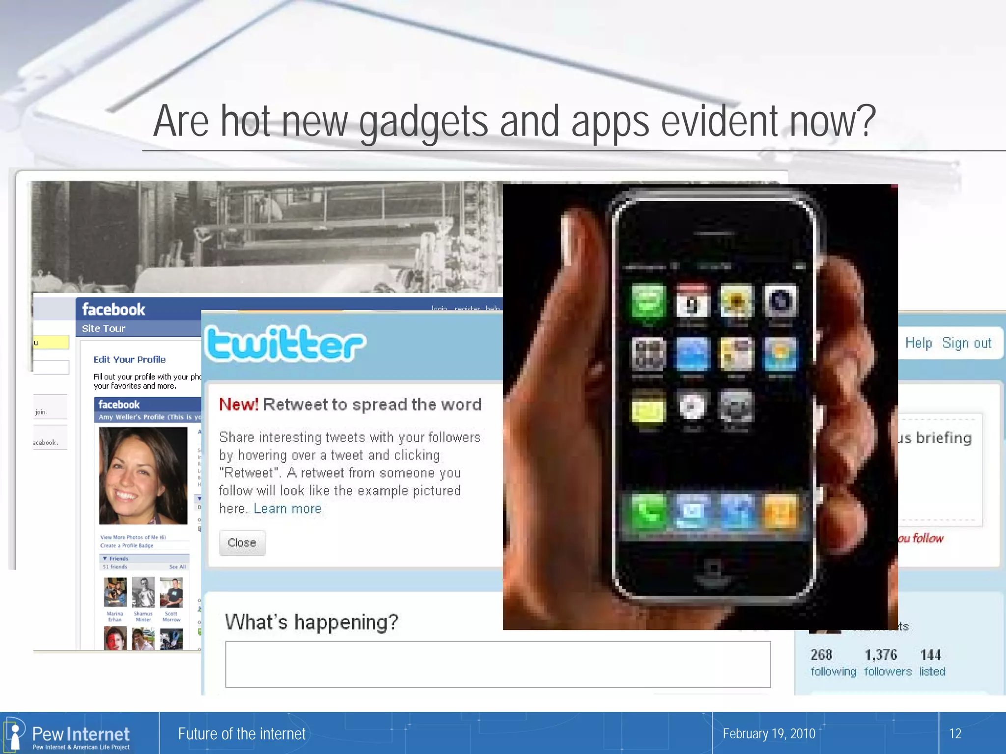 Are hot new gadgets and apps evident now?




 Future of the internet         February 19, 2010   12
 